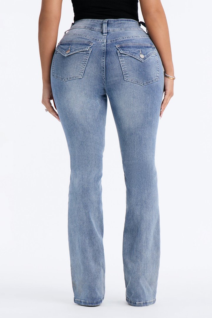 Tall Might Go Double Button Stretch Bootcut Jeans - Medium Wash