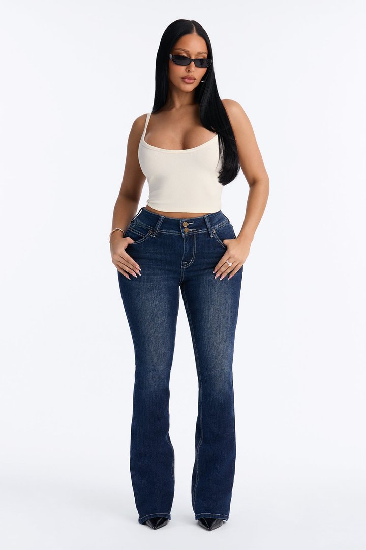 Might Go Double Button Stretch Bootcut Jeans - Dark Wash