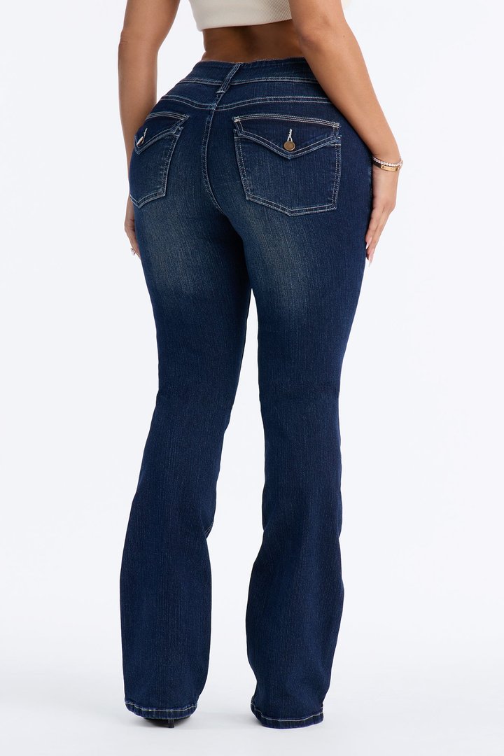 Might Go Double Button Stretch Bootcut Jeans - Dark Wash