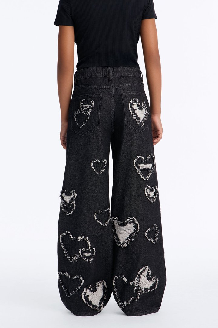 Mini Hearted You Patchwork Wide Leg Jeans - Black Wash