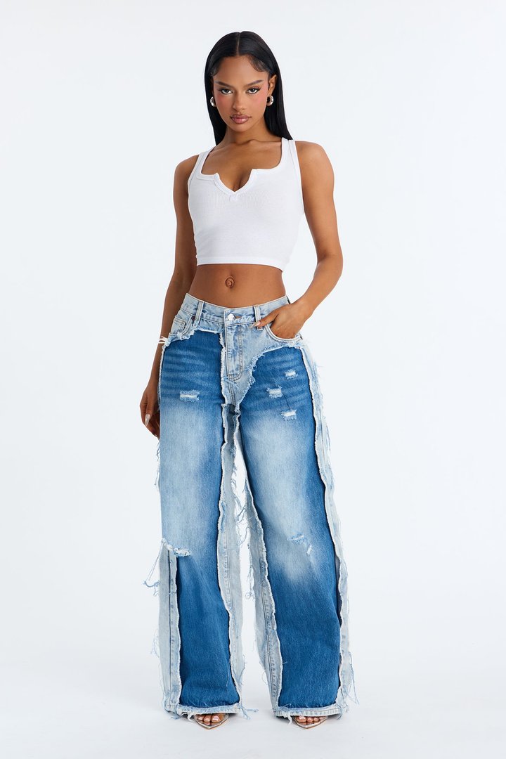 In Concert Reconstructed Wide Leg Jeans - Dark Wash