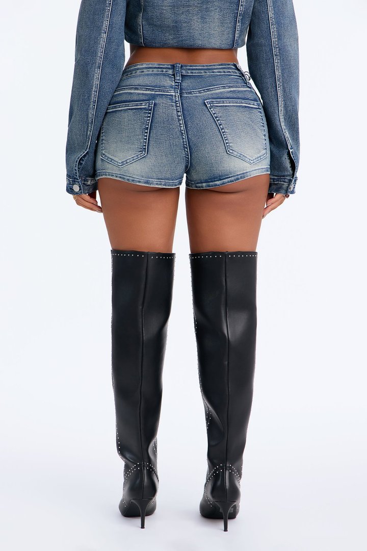 Pierce Of Mind Stud Embellished Denim Shorts - Vintage Wash
