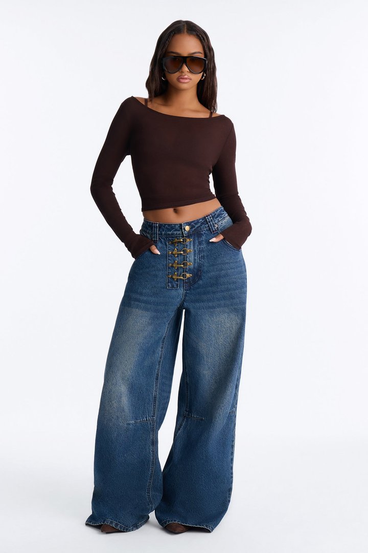Canton Clasp Upsized Rigid Wide Leg Jeans - Dark Wash
