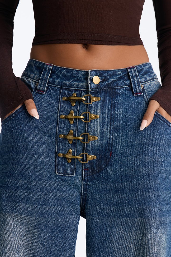 Canton Clasp Upsized Rigid Wide Leg Jeans - Dark Wash