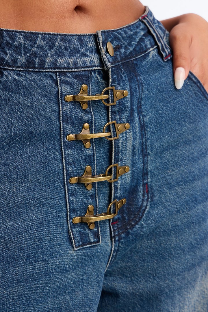 Canton Clasp Upsized Rigid Wide Leg Jeans - Dark Wash