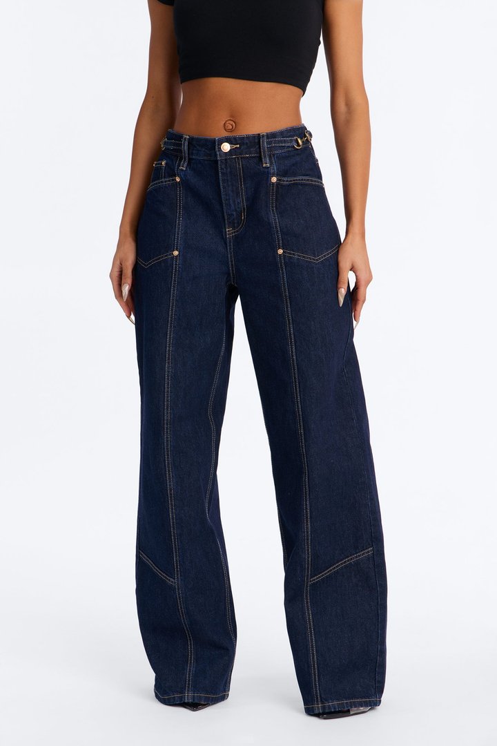 Lockstep Hardware Wide Leg Jeans - Rinse Blue Wash