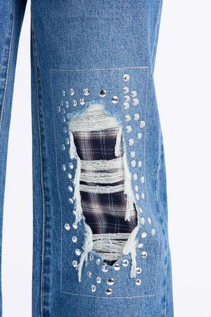 Broadway Rip & Repair Embellished Jeans - Dark Wash
