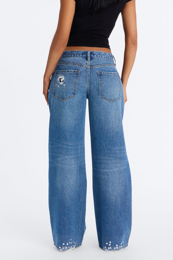 Broadway Rip & Repair Embellished Jeans - Dark Wash