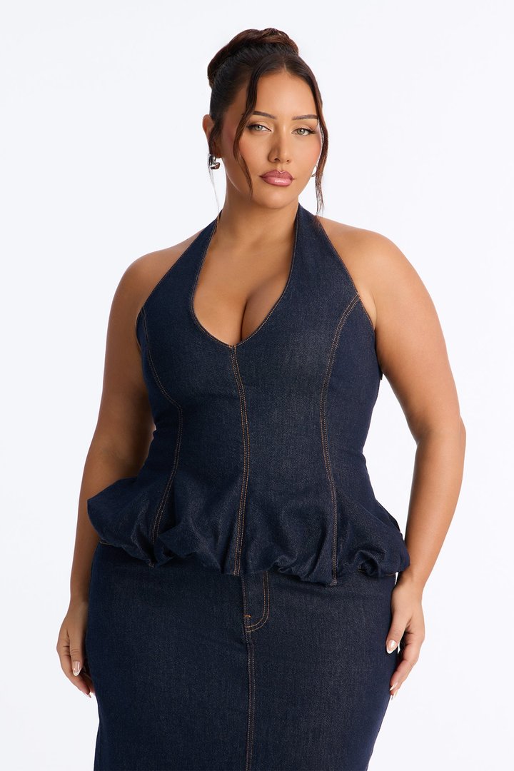 Annika Peplum Maxi Skirt Set - Dark Wash