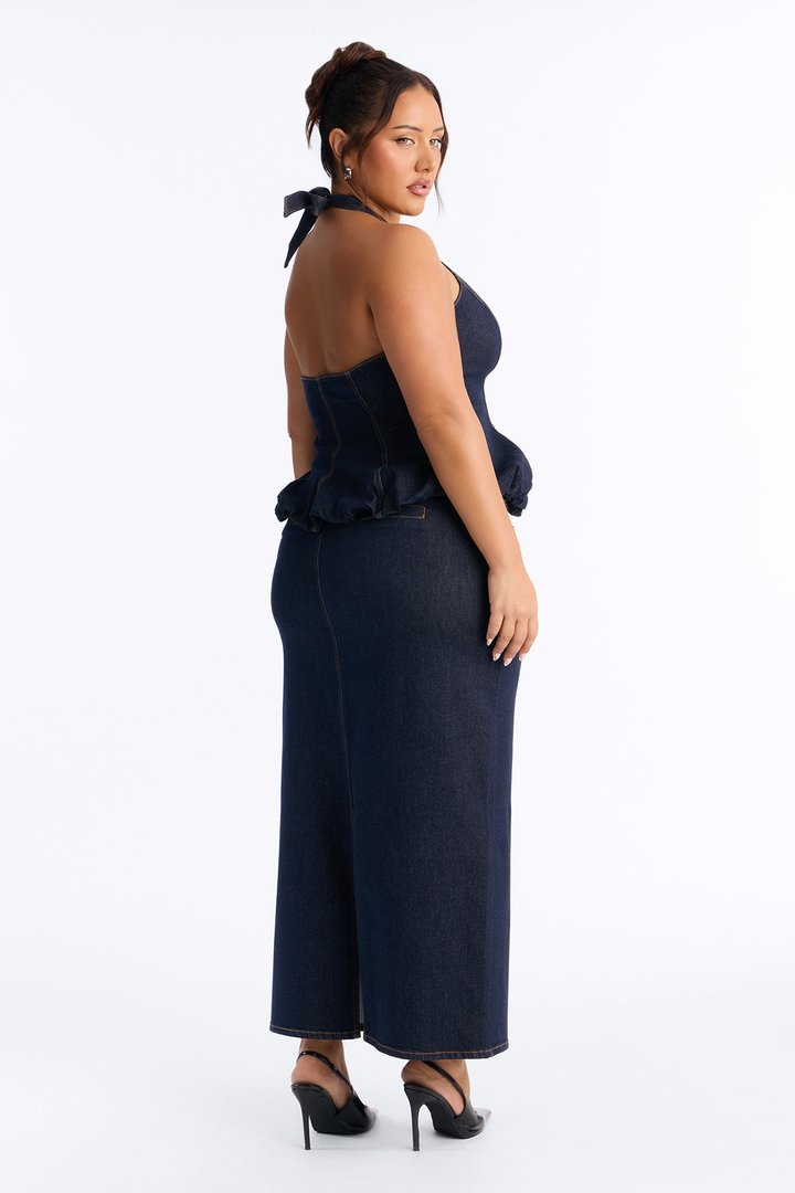 Annika Peplum Maxi Skirt Set - Dark Wash