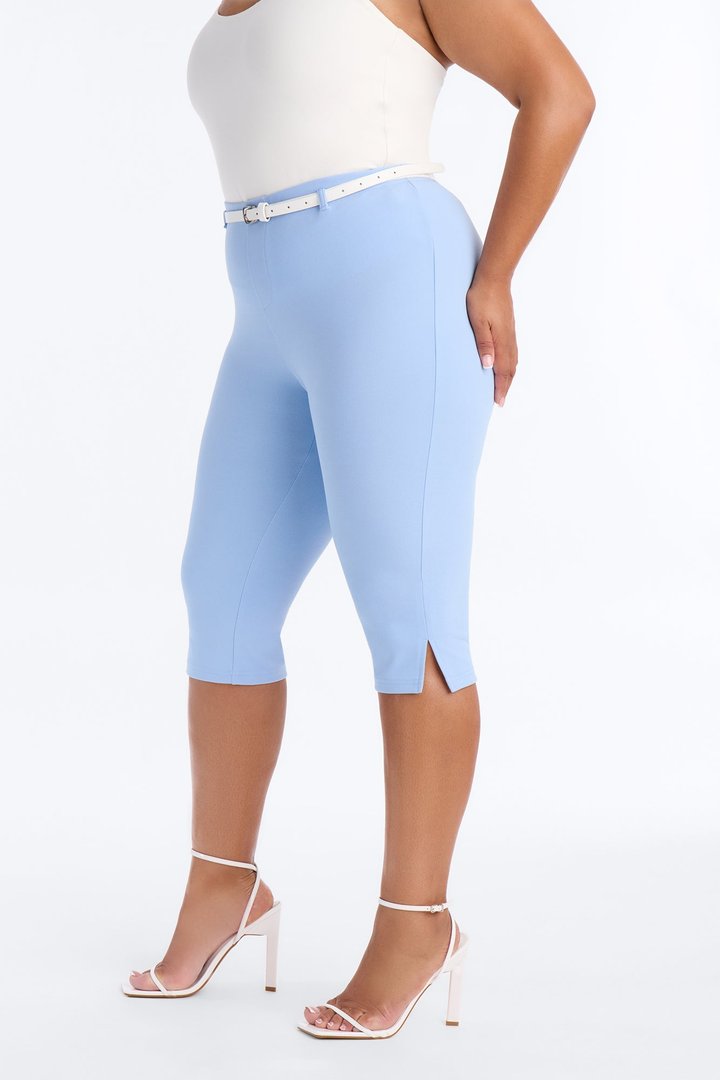 Mila Belted Split Hem Capri - Light Blue