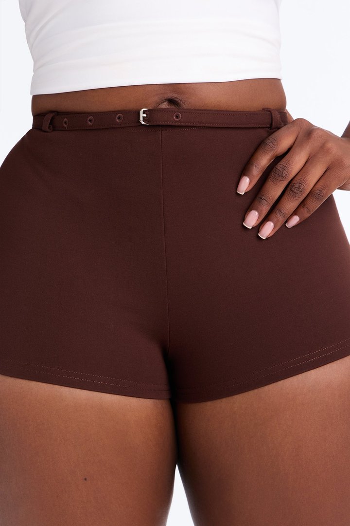 Rory Low Rise Ponte Belted Hot Short - Brown