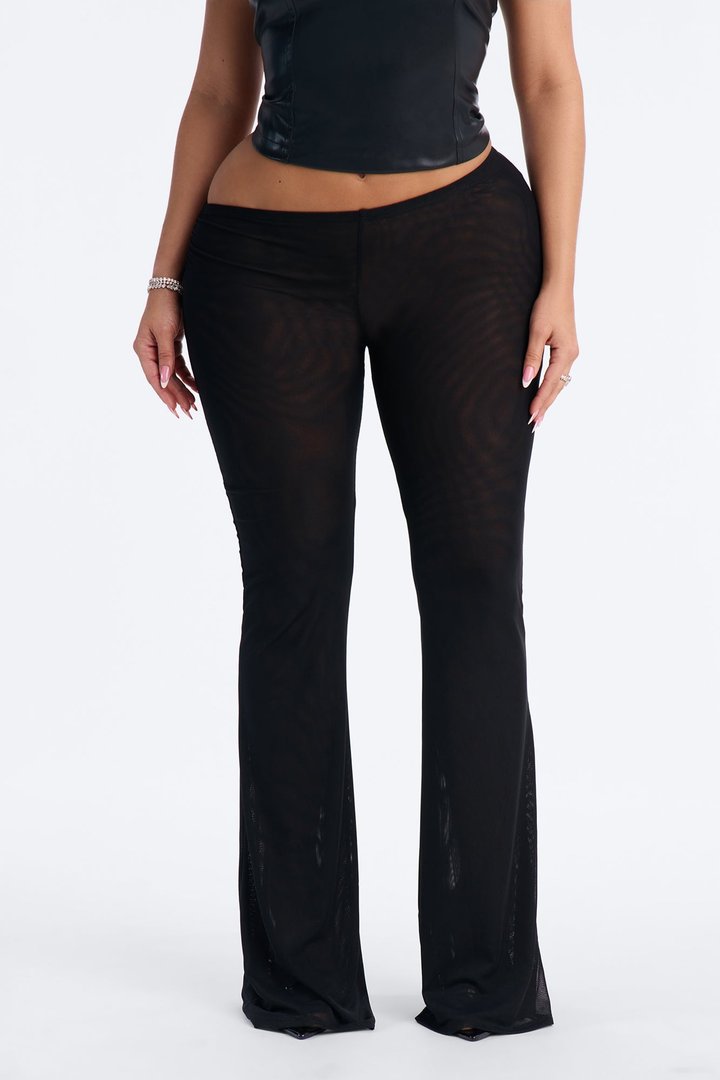 Keys Asymmetrical Waist Double Mesh Flare Pant - Black