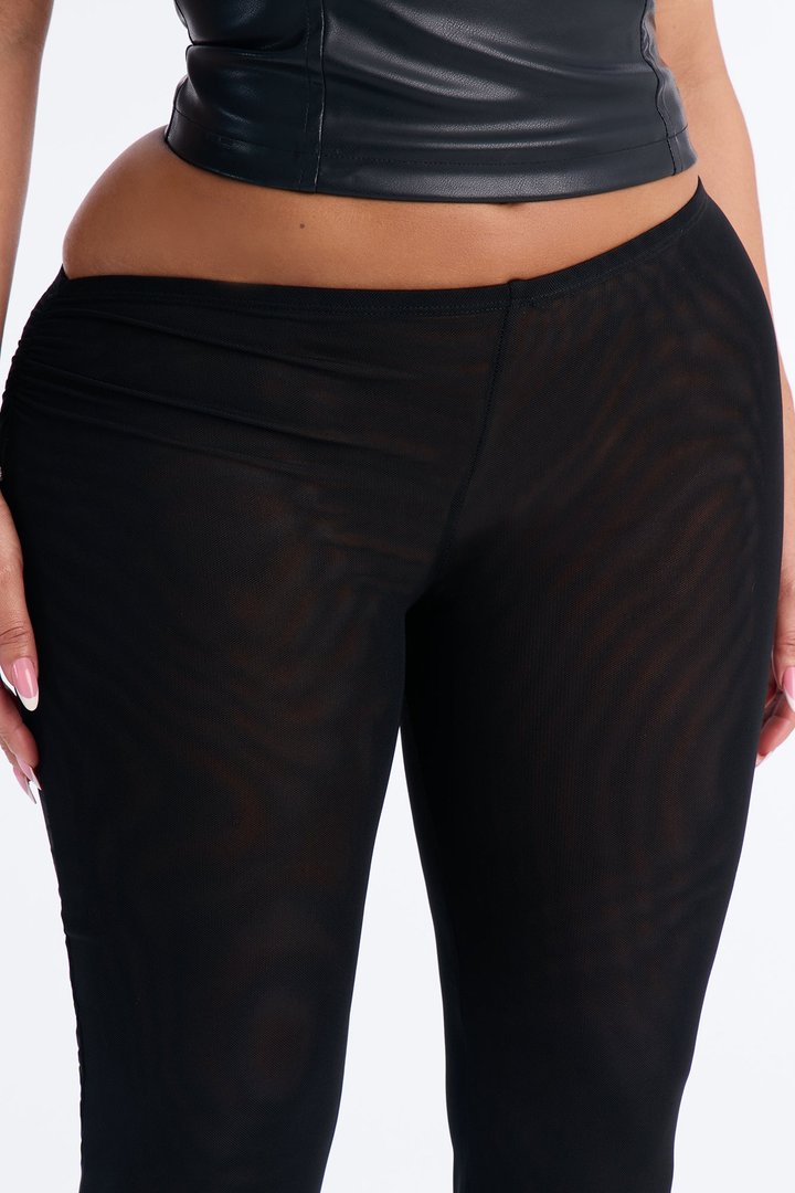 Keys Asymmetrical Waist Double Mesh Flare Pant - Black
