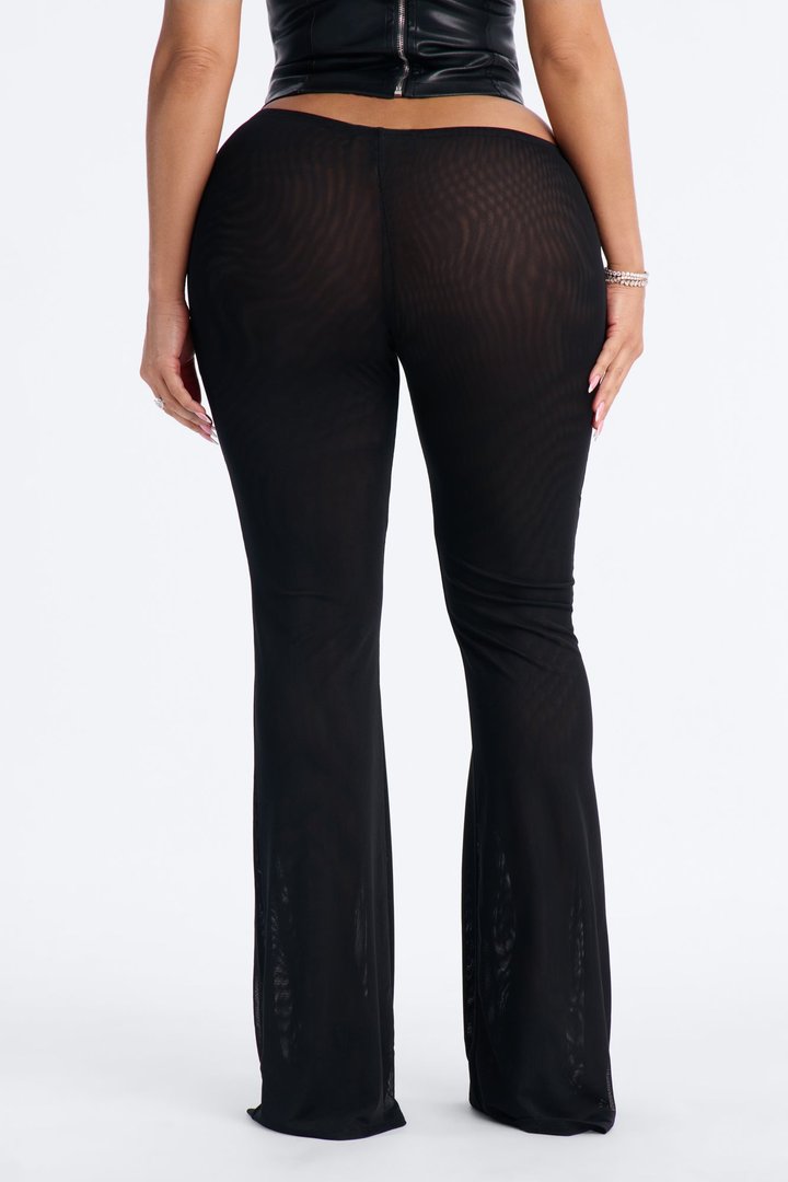 Keys Asymmetrical Waist Double Mesh Flare Pant - Black