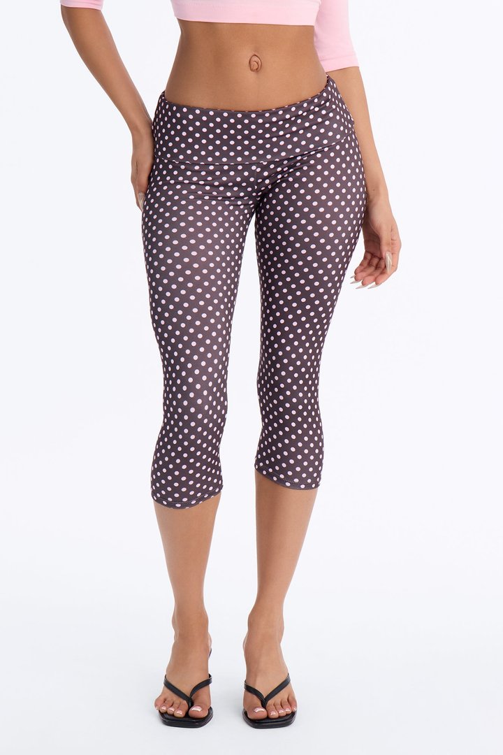 Sweet Spot Low Rise Foldover Capri Leggings - Brown Combo