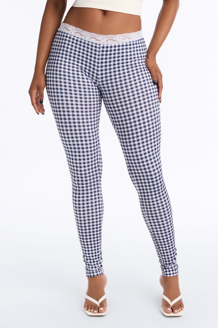 Piper Low Rise Lace Trim Printed Leggings - Navy/combo