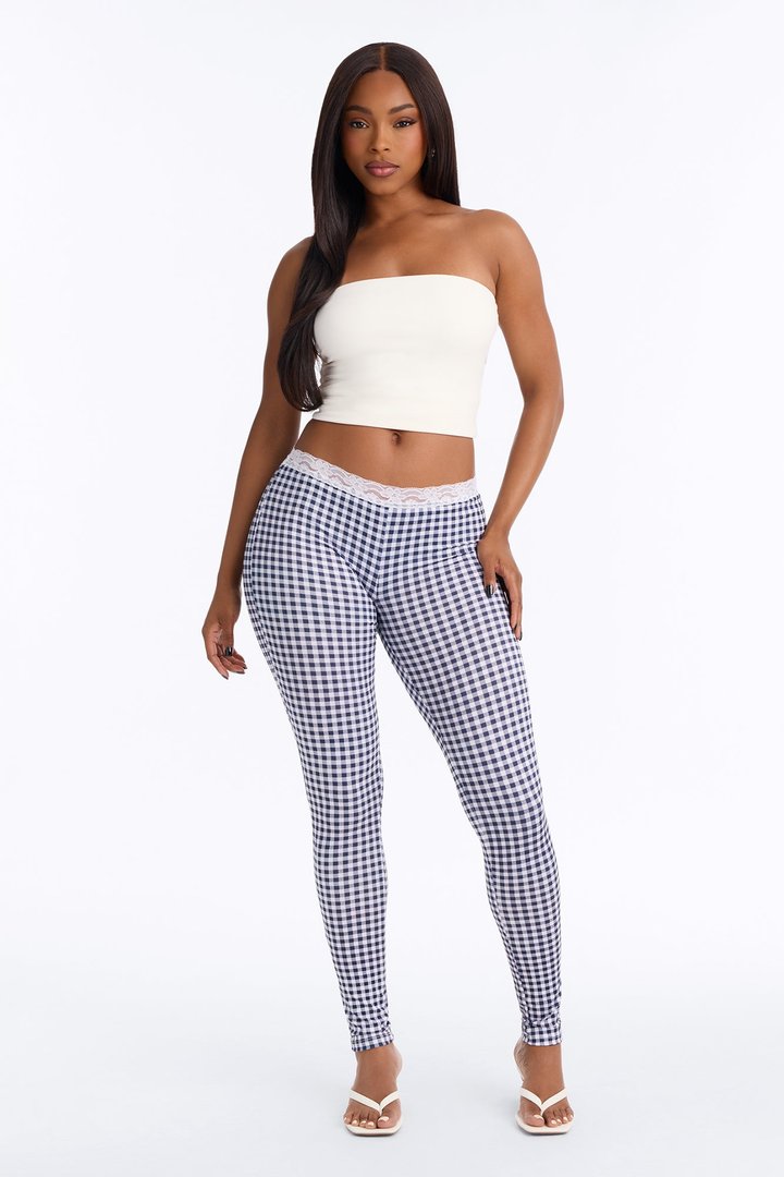 Piper Low Rise Lace Trim Printed Leggings - Navy/combo