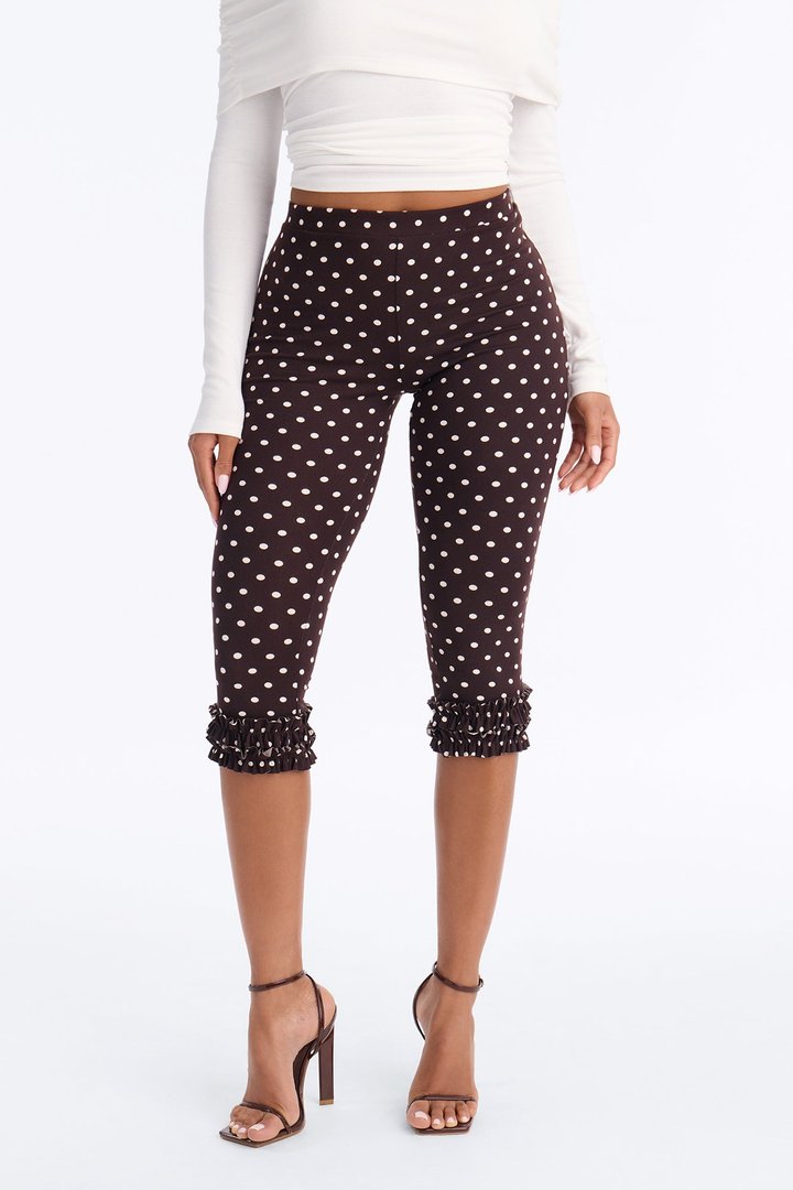 Polka Princess Ruffle Trim Capri Leggings - Brown Combo