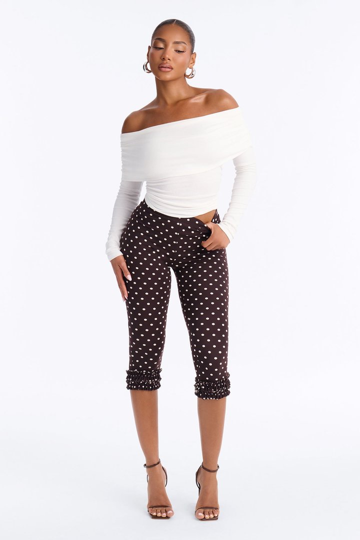 Polka Princess Ruffle Trim Capri Leggings - Brown Combo