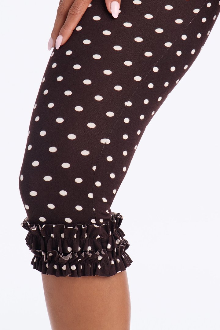 Polka Princess Ruffle Trim Capri Leggings - Brown Combo