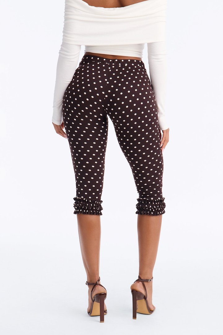 Polka Princess Ruffle Trim Capri Leggings - Brown Combo