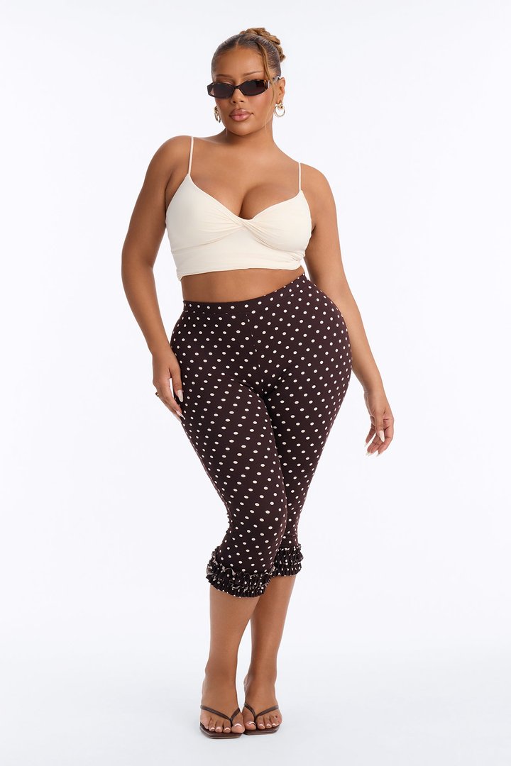 Polka Princess Ruffle Trim Capri Leggings - Brown Combo