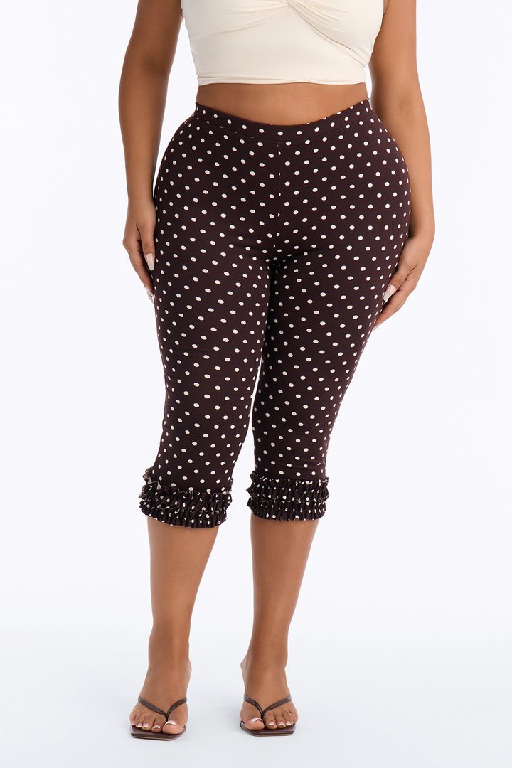 Polka Princess Ruffle Trim Capri Leggings - Brown Combo