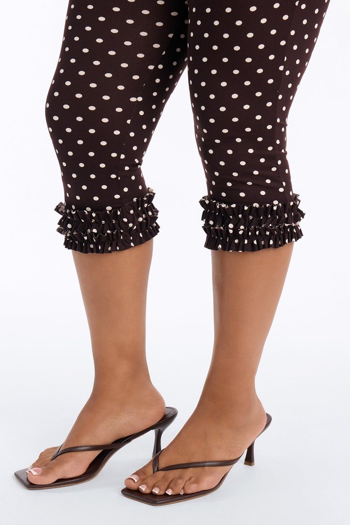 Polka Princess Ruffle Trim Capri Leggings - Brown Combo