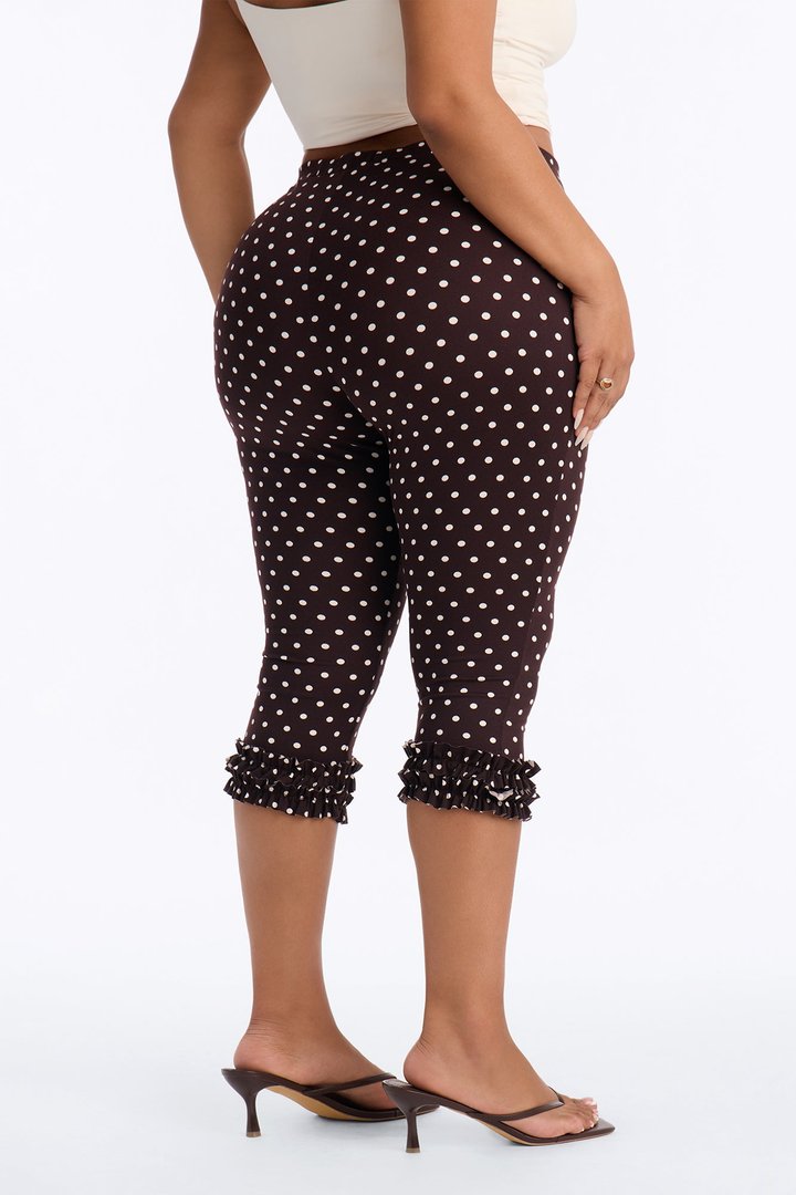 Polka Princess Ruffle Trim Capri Leggings - Brown Combo