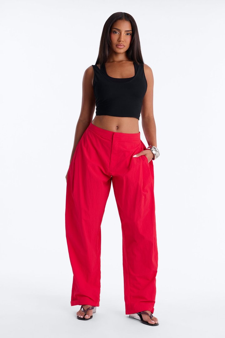 Nylon Windbreaker Pant - Red