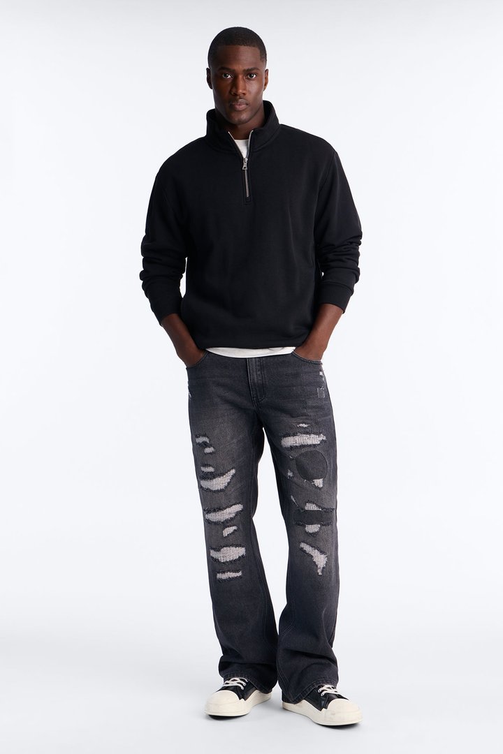 Straight Flare Distressed Jean - Black Wash