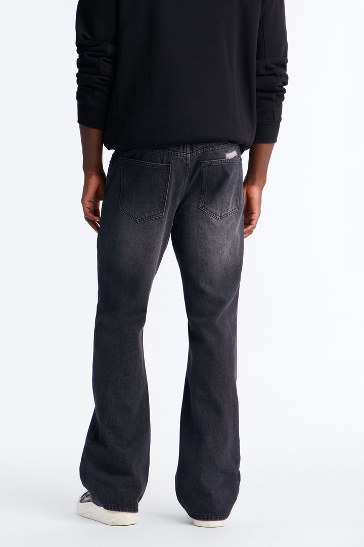 Straight Flare Distressed Jean - Black Wash