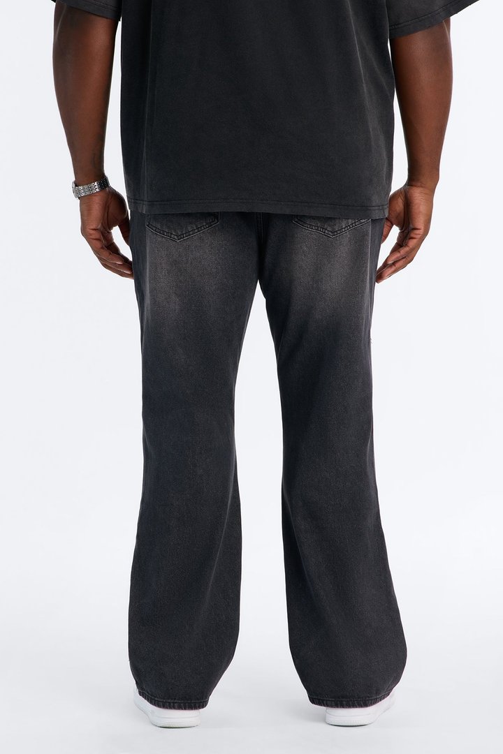 Straight Flare Distressed Jean - Black Wash