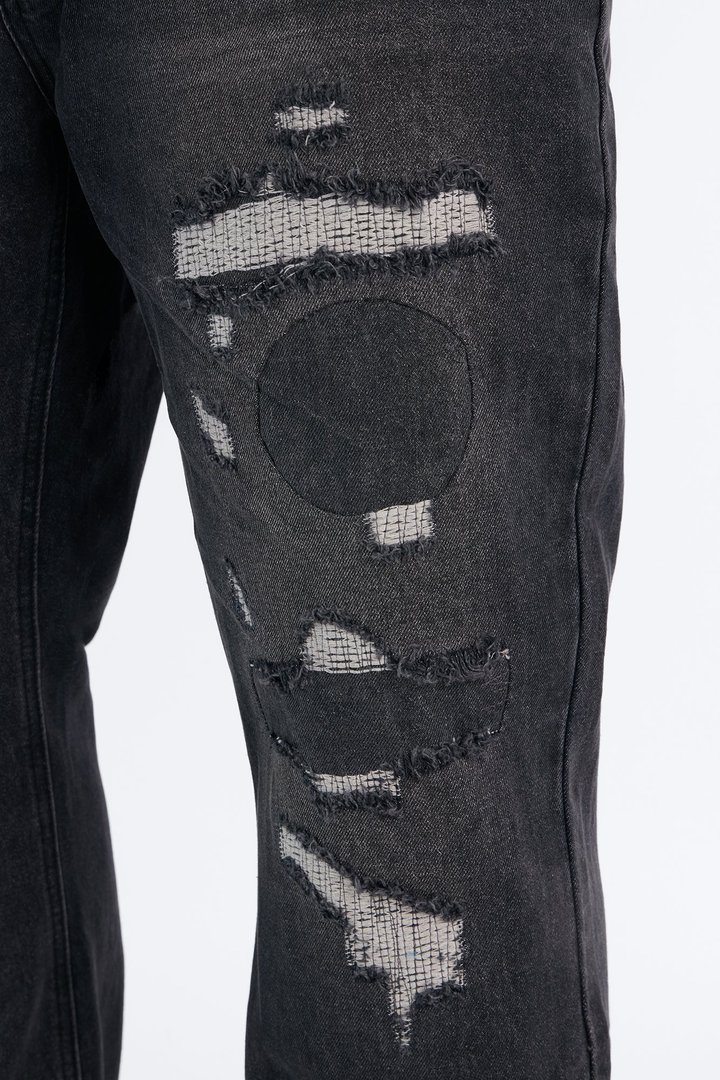 Straight Flare Distressed Jean - Black Wash