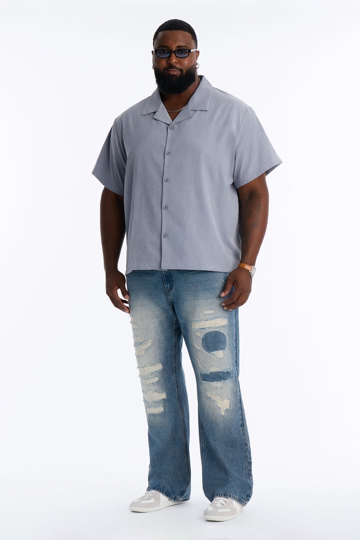 Straight Flare Distressed Jean - Light Blue Wash
