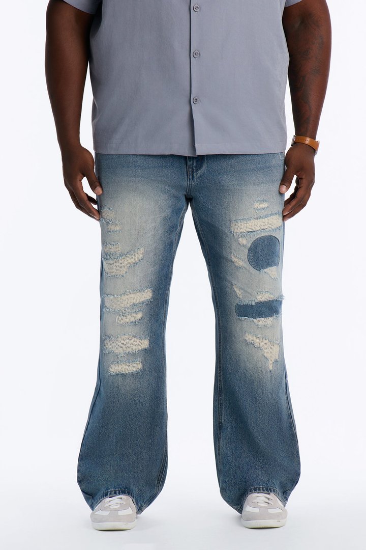 Straight Flare Distressed Jean - Light Blue Wash