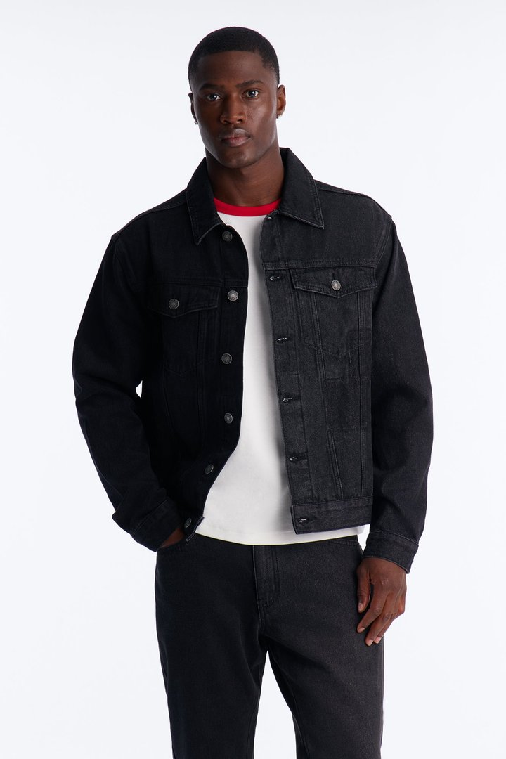 Shadow Shaded Denim Trucker Jacket - Black Wash