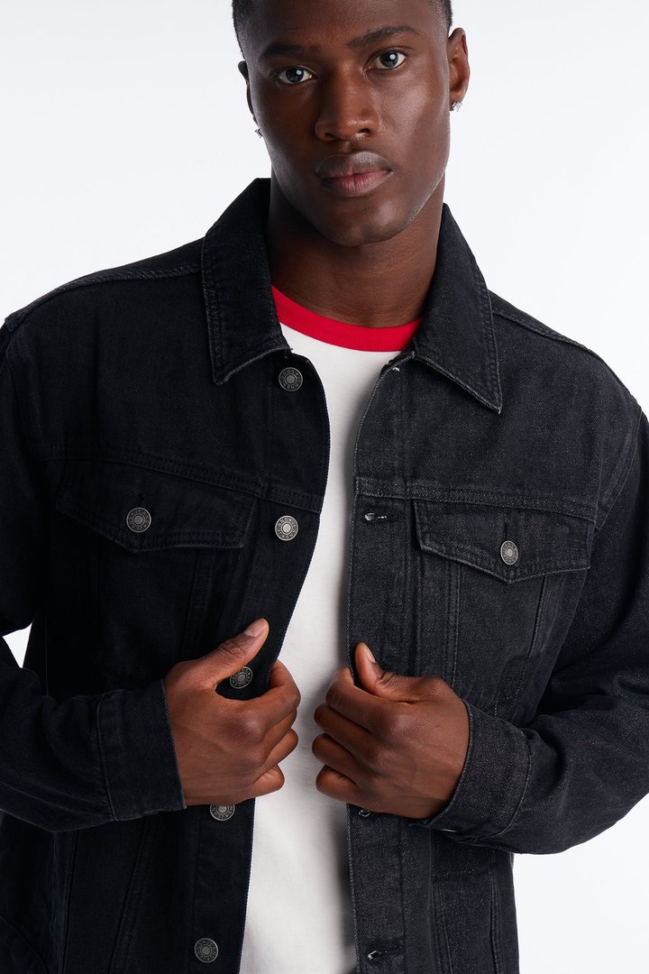 Shadow Shaded Denim Trucker Jacket - Black Wash