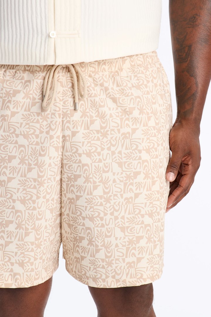 Capri Checkered Swim Trunk 7″ - Taupe