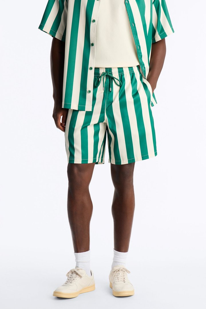 Palm Resort Striped Relaxed Satin Short - Green/combo