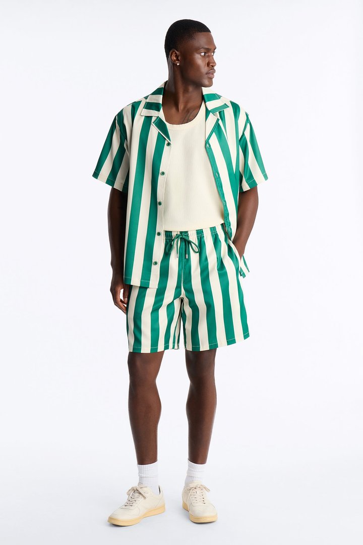 Palm Resort Striped Relaxed Satin Short - Green/combo