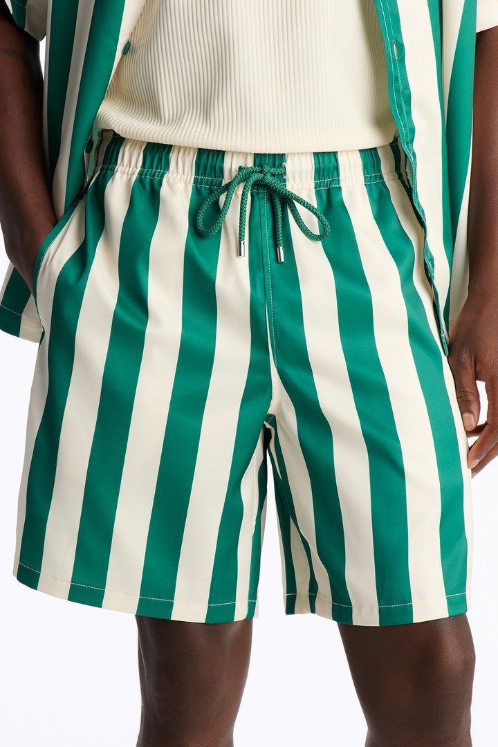 Palm Resort Striped Relaxed Satin Short - Green/combo