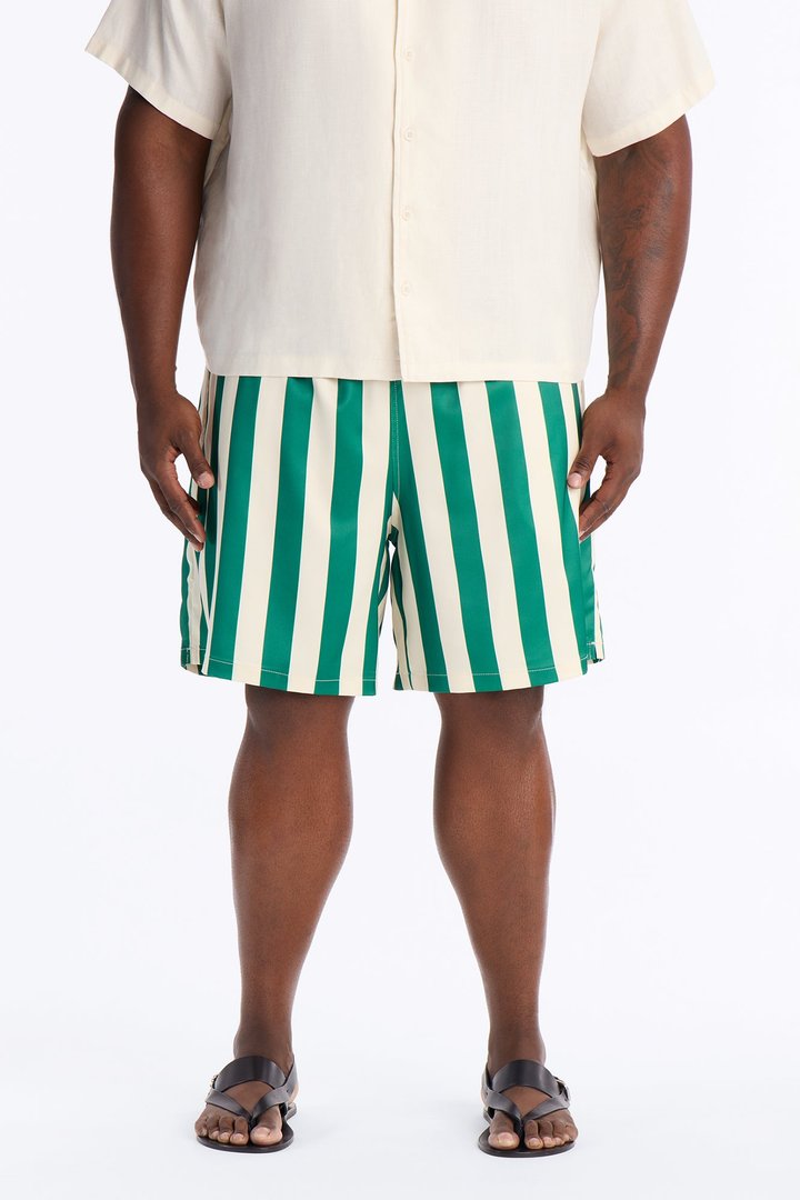 Palm Resort Striped Relaxed Satin Short - Green/combo