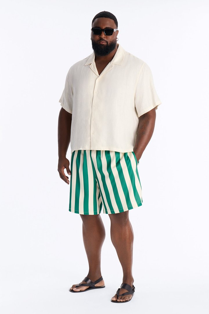 Palm Resort Striped Relaxed Satin Short - Green/combo