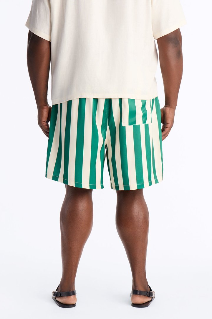 Palm Resort Striped Relaxed Satin Short - Green/combo