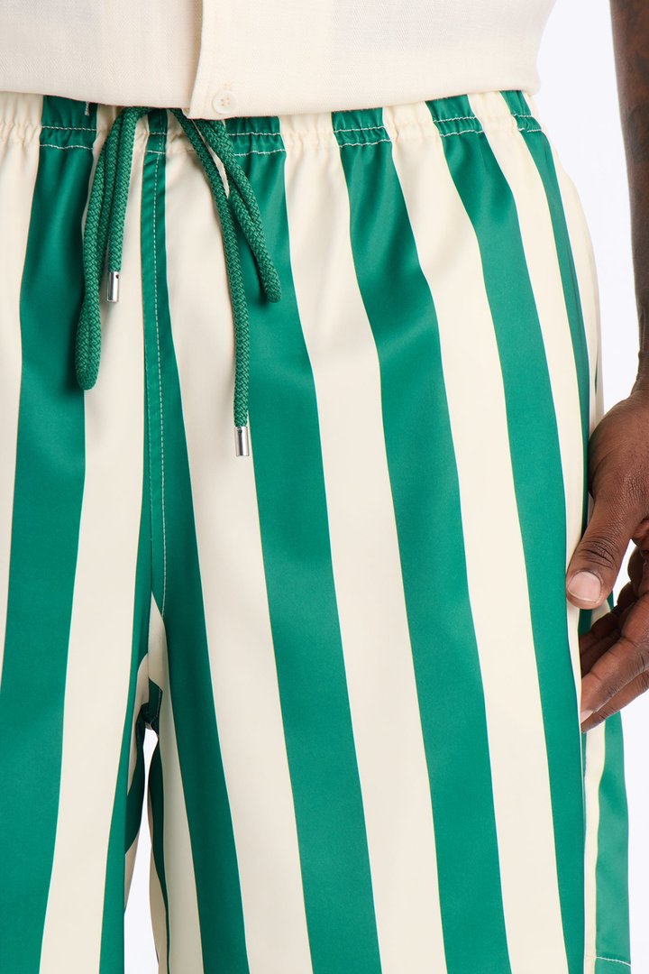 Palm Resort Striped Relaxed Satin Short - Green/combo