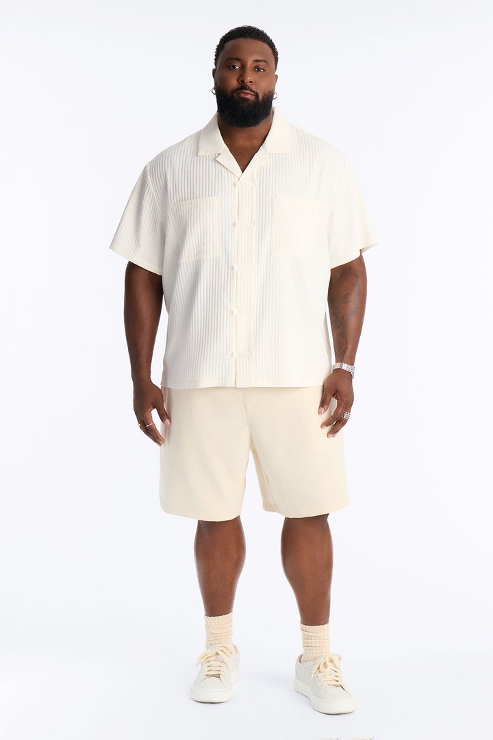 Relaxed Dynasty Cuban Collar Button Up Shirt - Cream