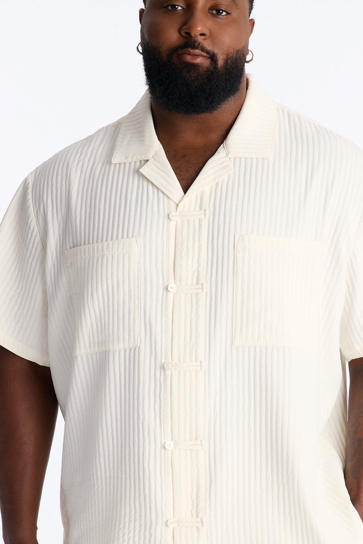 Relaxed Dynasty Cuban Collar Button Up Shirt - Cream