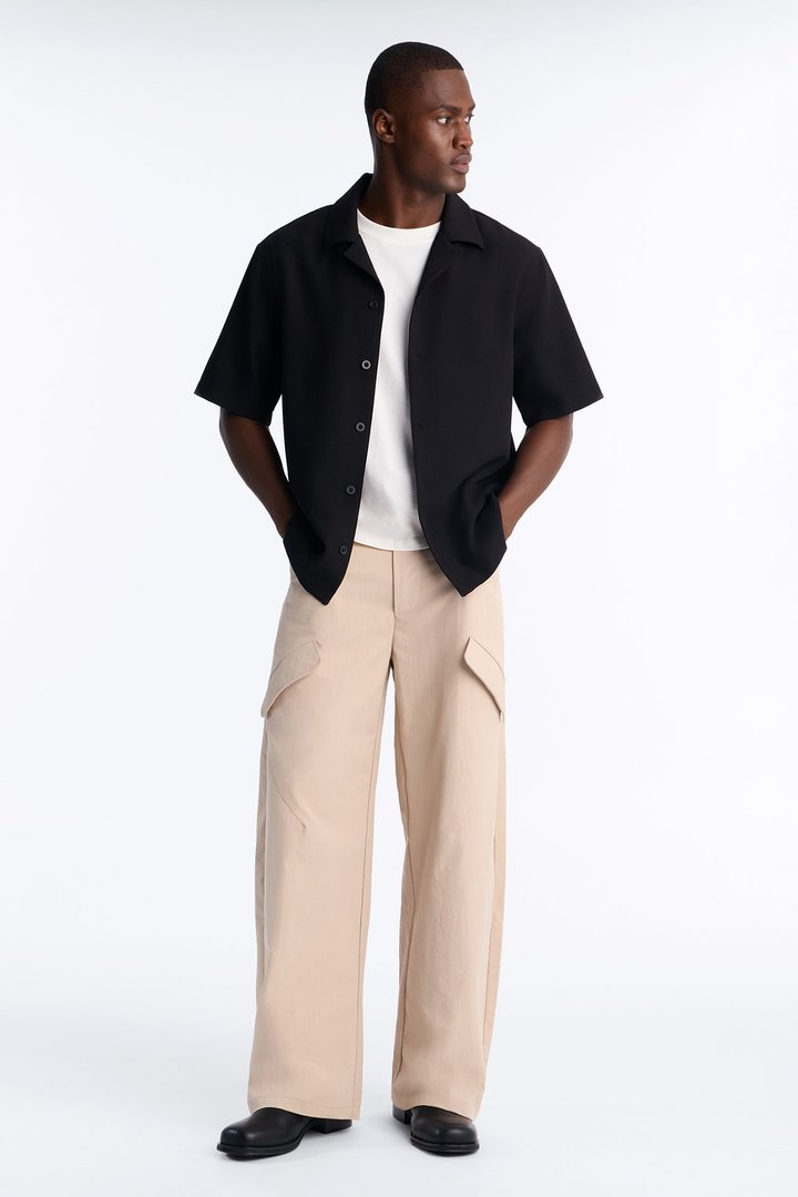 Modern Essential Sleeve Cuban Collar Button Down - Black